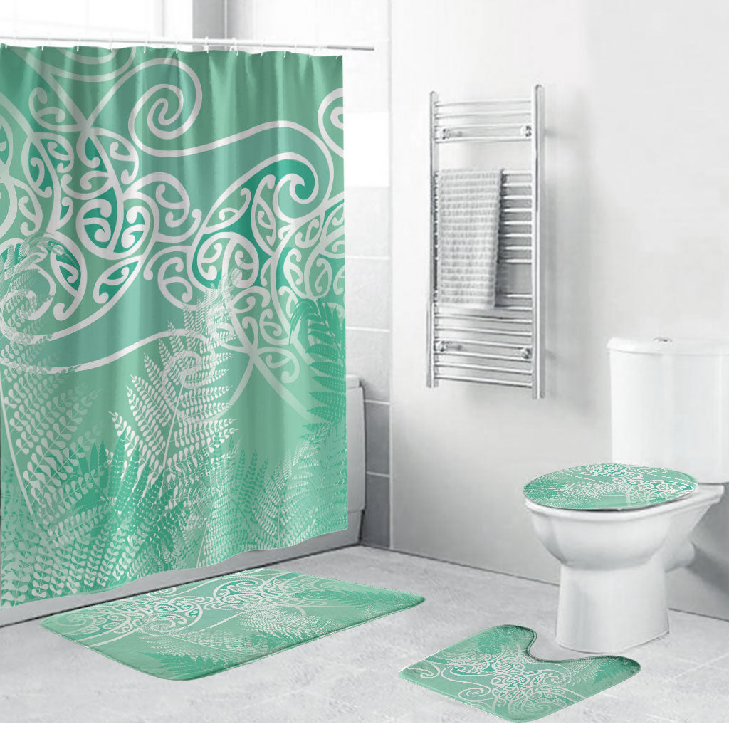 Aotearoa Maori Koru Curves Bathroom Set Silver Ferns - Mint LT7 Bathroom Set (4 pcs) Mint Green - Polynesian Pride