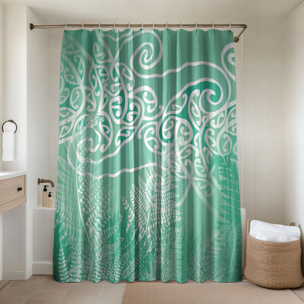 Aotearoa Maori Koru Curves Bathroom Set Silver Ferns - Mint LT7 Shower Curtain Only Mint Green - Polynesian Pride