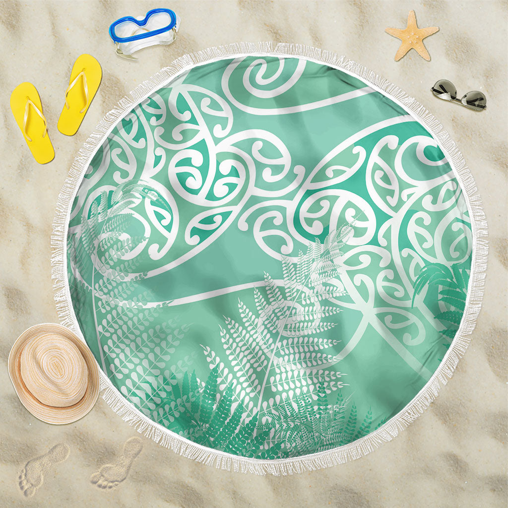 Aotearoa Maori Koru Curves Beach Blanket Silver Ferns - Mint LT7 One Size 150cm Mint Green - Polynesian Pride