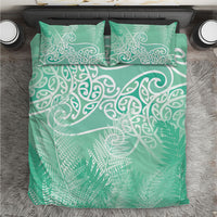 Aotearoa Maori Koru Curves Bedding Set Silver Ferns - Mint