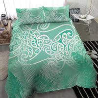 Aotearoa Maori Koru Curves Bedding Set Silver Ferns - Mint