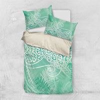 Aotearoa Maori Koru Curves Bedding Set Silver Ferns - Mint