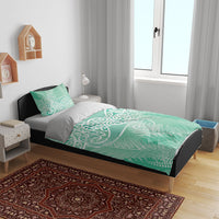 Aotearoa Maori Koru Curves Bedding Set Silver Ferns - Mint