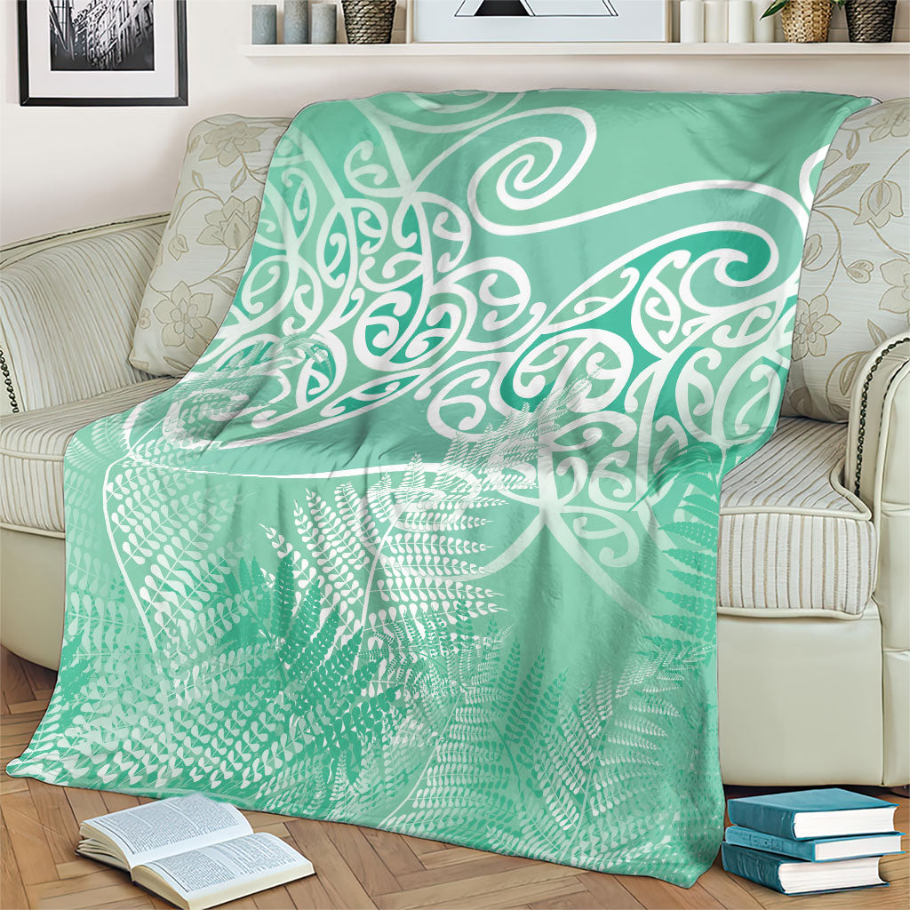 Aotearoa Maori Koru Curves Blanket Silver Ferns - Mint LT7 - Polynesian Pride