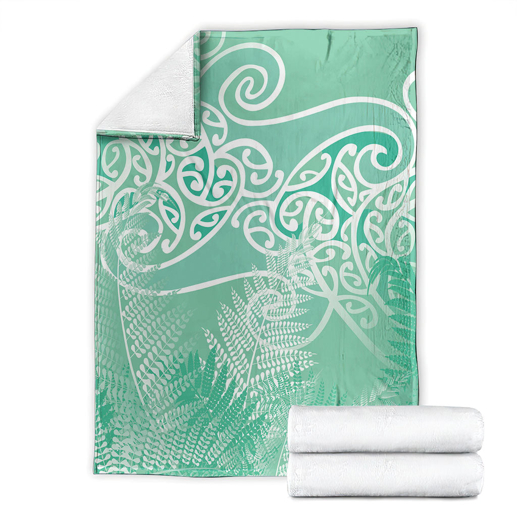 Aotearoa Maori Koru Curves Blanket Silver Ferns - Mint LT7 - Polynesian Pride