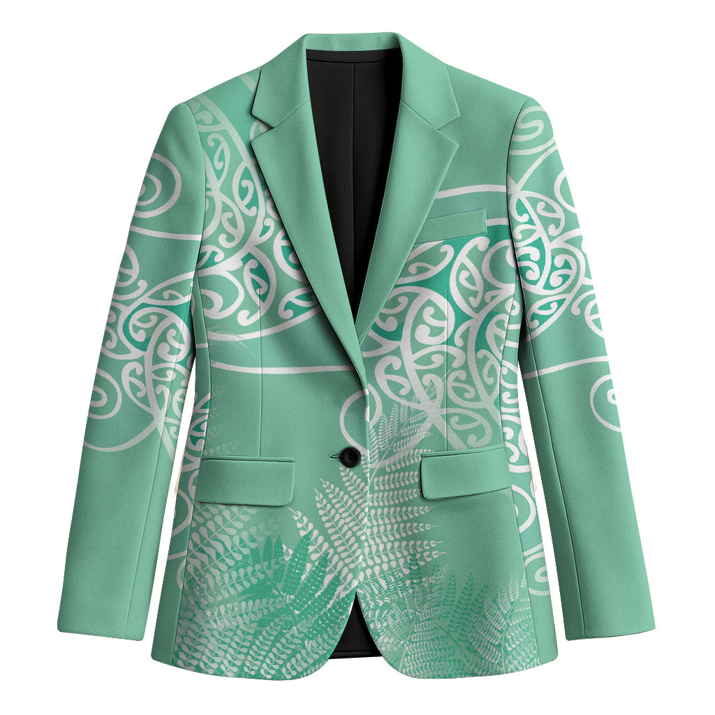 Aotearoa Maori Koru Curves Blazer Silver Ferns - Mint LT7 Unisex Mint Green - Polynesian Pride