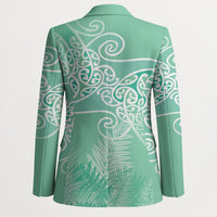 Aotearoa Maori Koru Curves Blazer Silver Ferns - Mint LT7 - Polynesian Pride