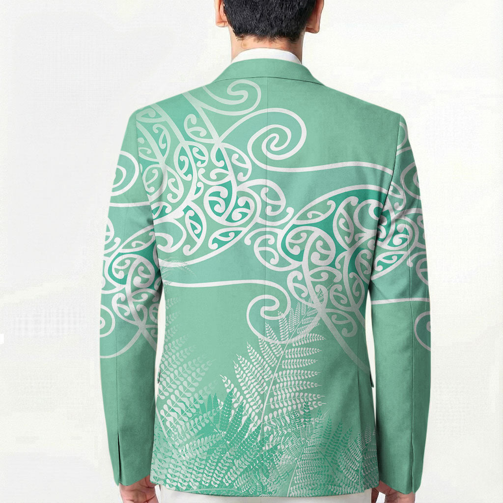 Aotearoa Maori Koru Curves Blazer Silver Ferns - Mint LT7 - Polynesian Pride