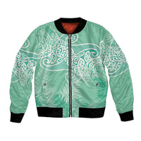 Aotearoa Maori Koru Curves Bomber Jacket Silver Ferns - Mint