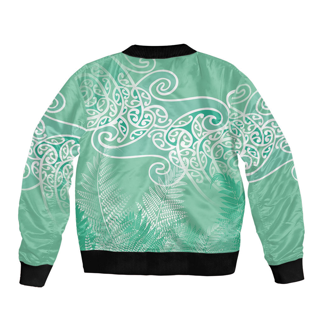 Aotearoa Maori Koru Curves Bomber Jacket Silver Ferns - Mint