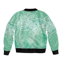 Aotearoa Maori Koru Curves Bomber Jacket Silver Ferns - Mint