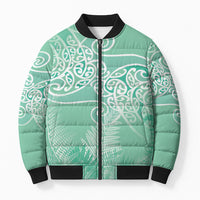 Aotearoa Maori Koru Curves Bomber Puffer Jacket Silver Ferns - Mint
