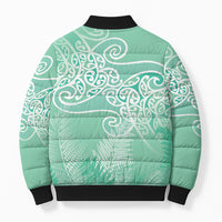 Aotearoa Maori Koru Curves Bomber Puffer Jacket Silver Ferns - Mint