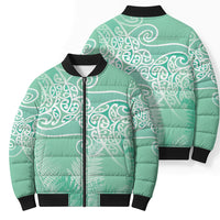 Aotearoa Maori Koru Curves Bomber Puffer Jacket Silver Ferns - Mint