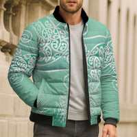 Aotearoa Maori Koru Curves Bomber Puffer Jacket Silver Ferns - Mint
