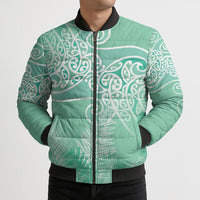 Aotearoa Maori Koru Curves Bomber Puffer Jacket Silver Ferns - Mint