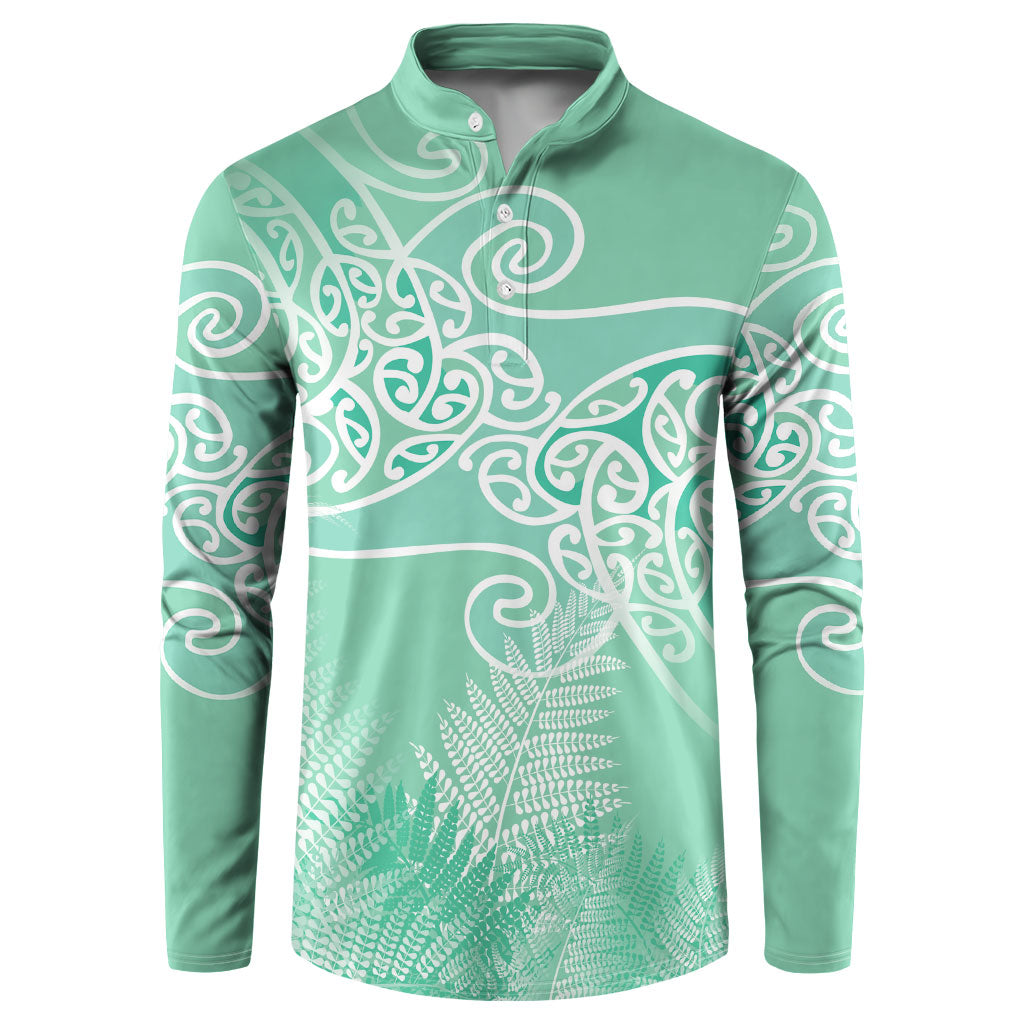Aotearoa Maori Koru Curves Button Sweatshirt Silver Ferns - Mint LT7 Mint Green - Polynesian Pride