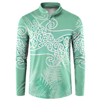 Aotearoa Maori Koru Curves Button Sweatshirt Silver Ferns - Mint LT7 Mint Green - Polynesian Pride