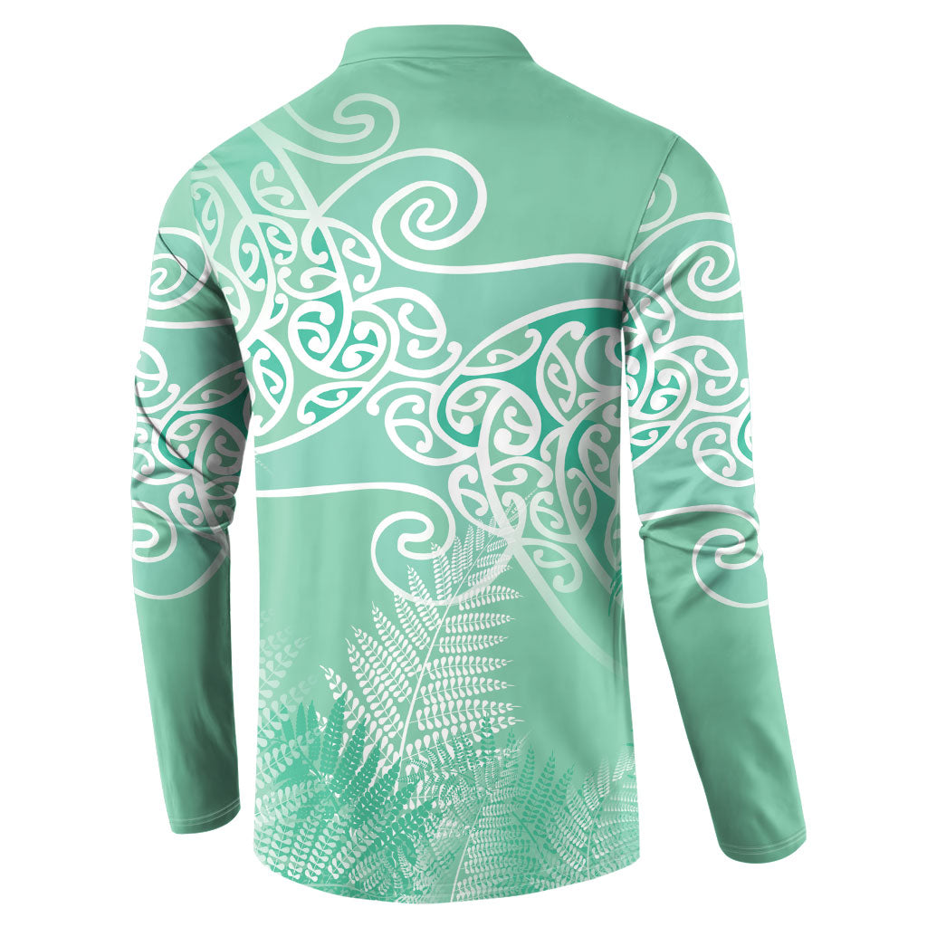 Aotearoa Maori Koru Curves Button Sweatshirt Silver Ferns - Mint LT7 - Polynesian Pride