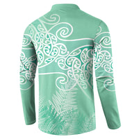 Aotearoa Maori Koru Curves Button Sweatshirt Silver Ferns - Mint LT7 - Polynesian Pride