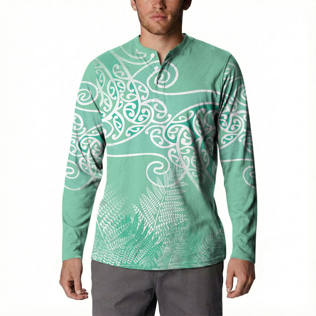 Aotearoa Maori Koru Curves Button Sweatshirt Silver Ferns - Mint LT7 - Polynesian Pride