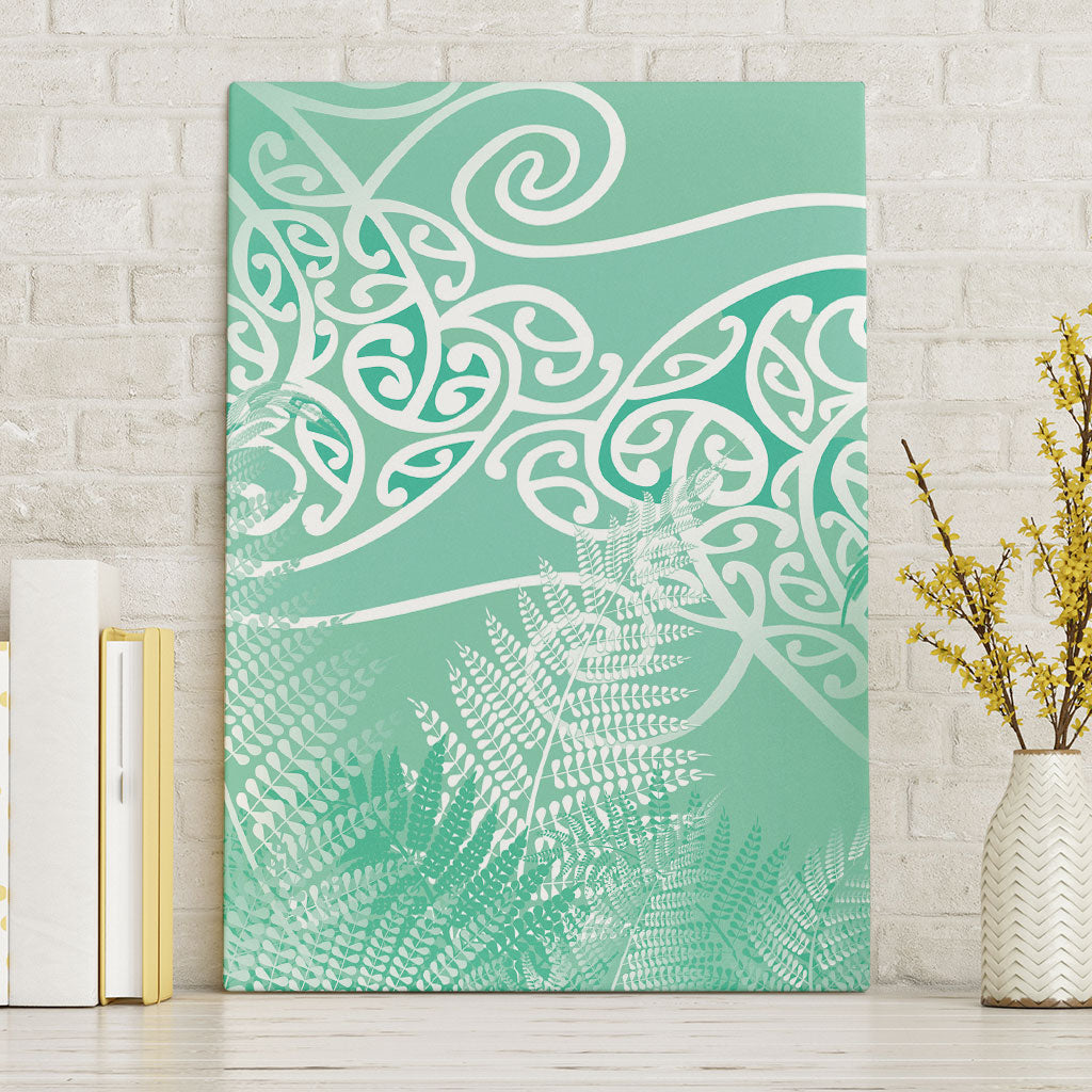Aotearoa Maori Koru Curves Canvas Wall Art Silver Ferns - Mint LT7 Without Frame Mint Green - Polynesian Pride