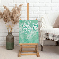 Aotearoa Maori Koru Curves Canvas Wall Art Silver Ferns - Mint LT7 - Polynesian Pride