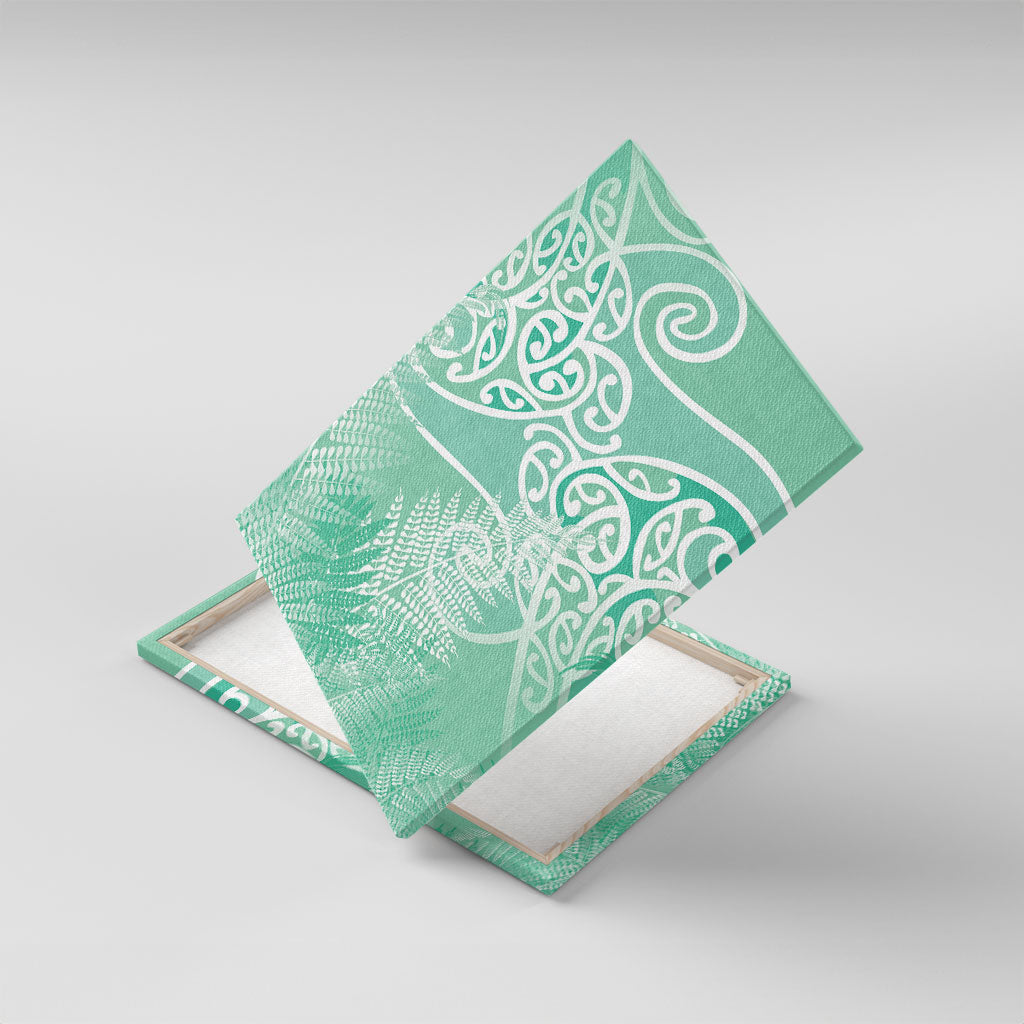 Aotearoa Maori Koru Curves Canvas Wall Art Silver Ferns - Mint LT7 With Frame Mint Green - Polynesian Pride
