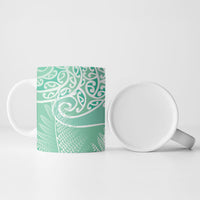Aotearoa Maori Koru Curves Ceramic Mug Silver Ferns - Mint LT7 - Polynesian Pride