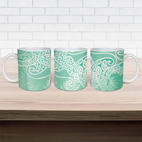 Aotearoa Maori Koru Curves Ceramic Mug Silver Ferns - Mint LT7 - Polynesian Pride