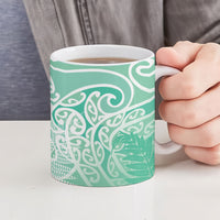 Aotearoa Maori Koru Curves Ceramic Mug Silver Ferns - Mint LT7 - Polynesian Pride