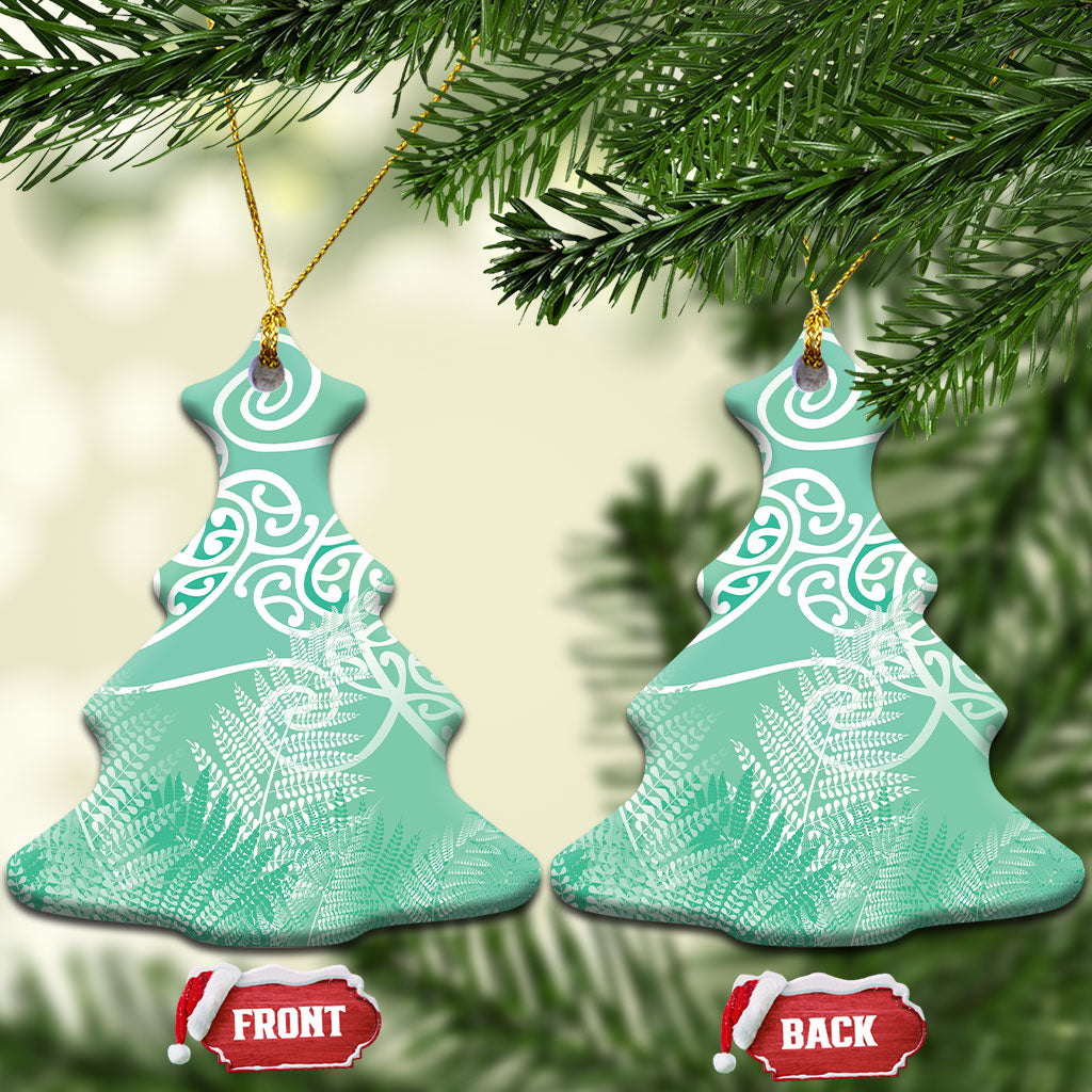 Aotearoa Maori Koru Curves Ceramic Ornament Silver Ferns - Mint LT7 Christmas Tree Mint Green - Polynesian Pride