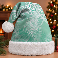 Aotearoa Maori Koru Curves Christmas Santa Hat Silver Ferns - Mint LT7 With Fur Mint Green - Polynesian Pride