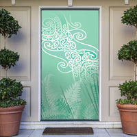 Aotearoa Maori Koru Curves Door Cover Silver Ferns - Mint LT7 Mint Green - Polynesian Pride