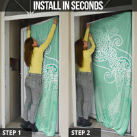 Aotearoa Maori Koru Curves Door Cover Silver Ferns - Mint LT7 - Polynesian Pride