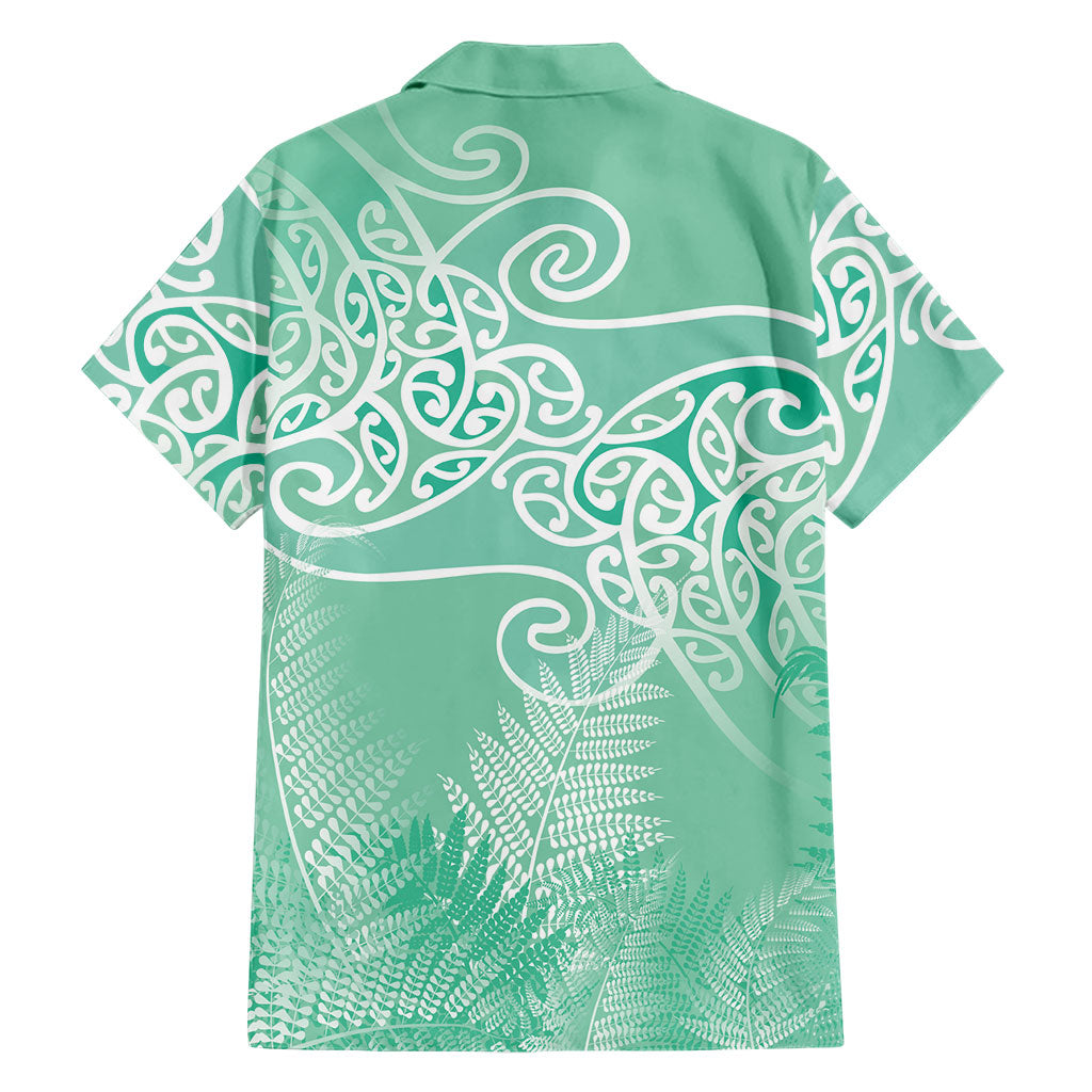 Aotearoa Maori Koru Curves Family Matching Long Sleeve Bodycon Dress and Hawaiian Shirt Silver Ferns - Mint