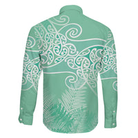 Aotearoa Maori Koru Curves Family Matching Mermaid Dress and Hawaiian Shirt Silver Ferns - Mint