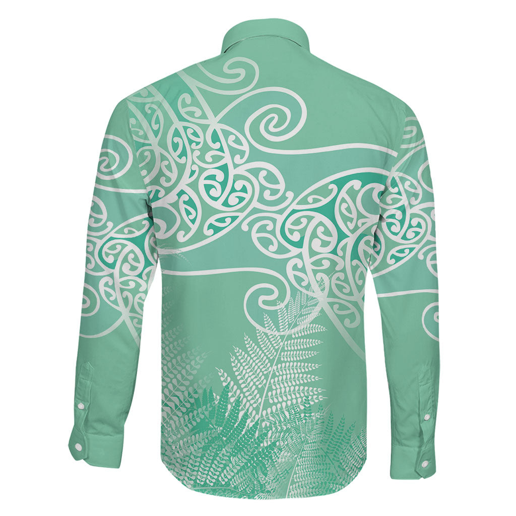 Aotearoa Maori Koru Curves Family Matching Off Shoulder Maxi Dress and Hawaiian Shirt Silver Ferns - Mint
