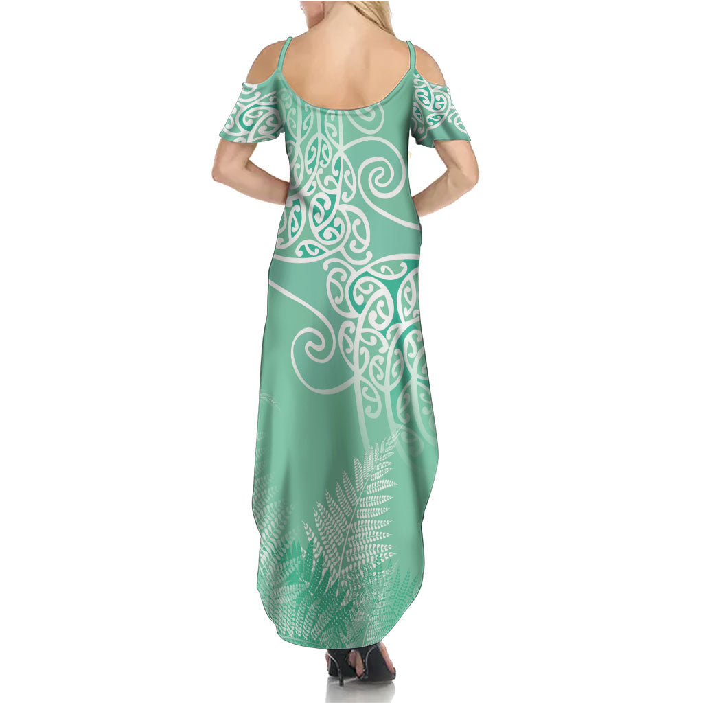 Aotearoa Maori Koru Curves Family Matching Summer Maxi Dress and Hawaiian Shirt Silver Ferns - Mint