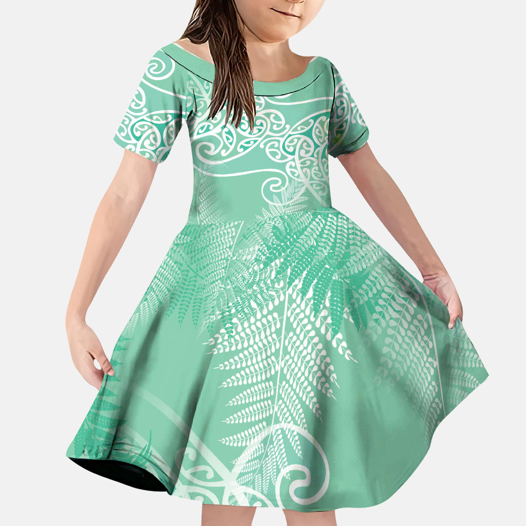 Aotearoa Maori Koru Curves Family Matching Tank Maxi Dress and Hawaiian Shirt Silver Ferns - Mint