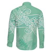 Aotearoa Maori Koru Curves Family Matching Tank Maxi Dress and Hawaiian Shirt Silver Ferns - Mint