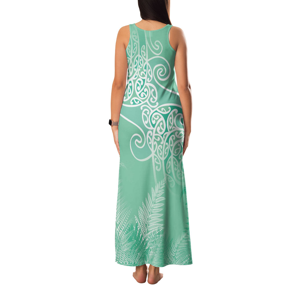 Aotearoa Maori Koru Curves Family Matching Tank Maxi Dress and Hawaiian Shirt Silver Ferns - Mint