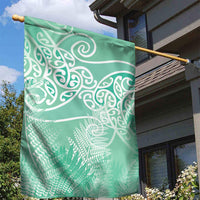 Aotearoa Maori Koru Curves Garden Flag Silver Ferns - Mint LT7 - Polynesian Pride