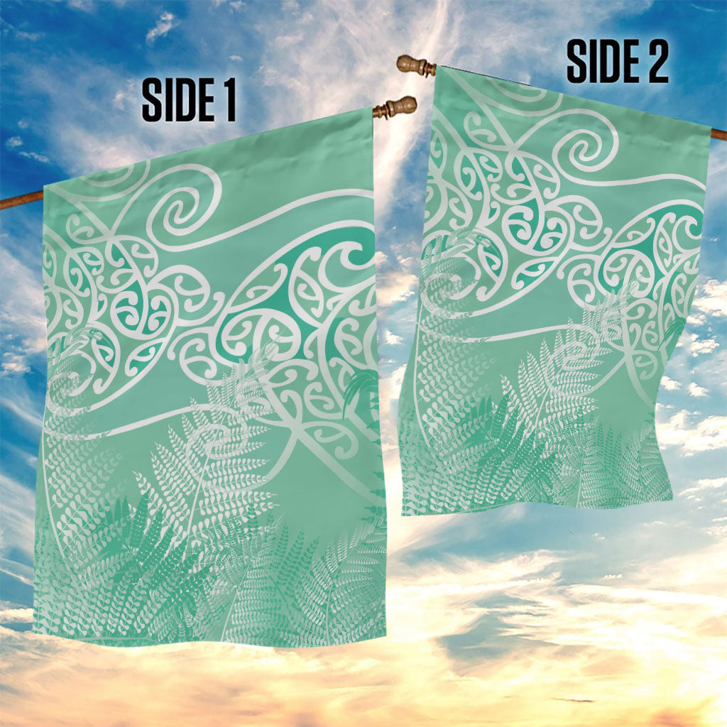 Aotearoa Maori Koru Curves Garden Flag Silver Ferns - Mint LT7 - Polynesian Pride