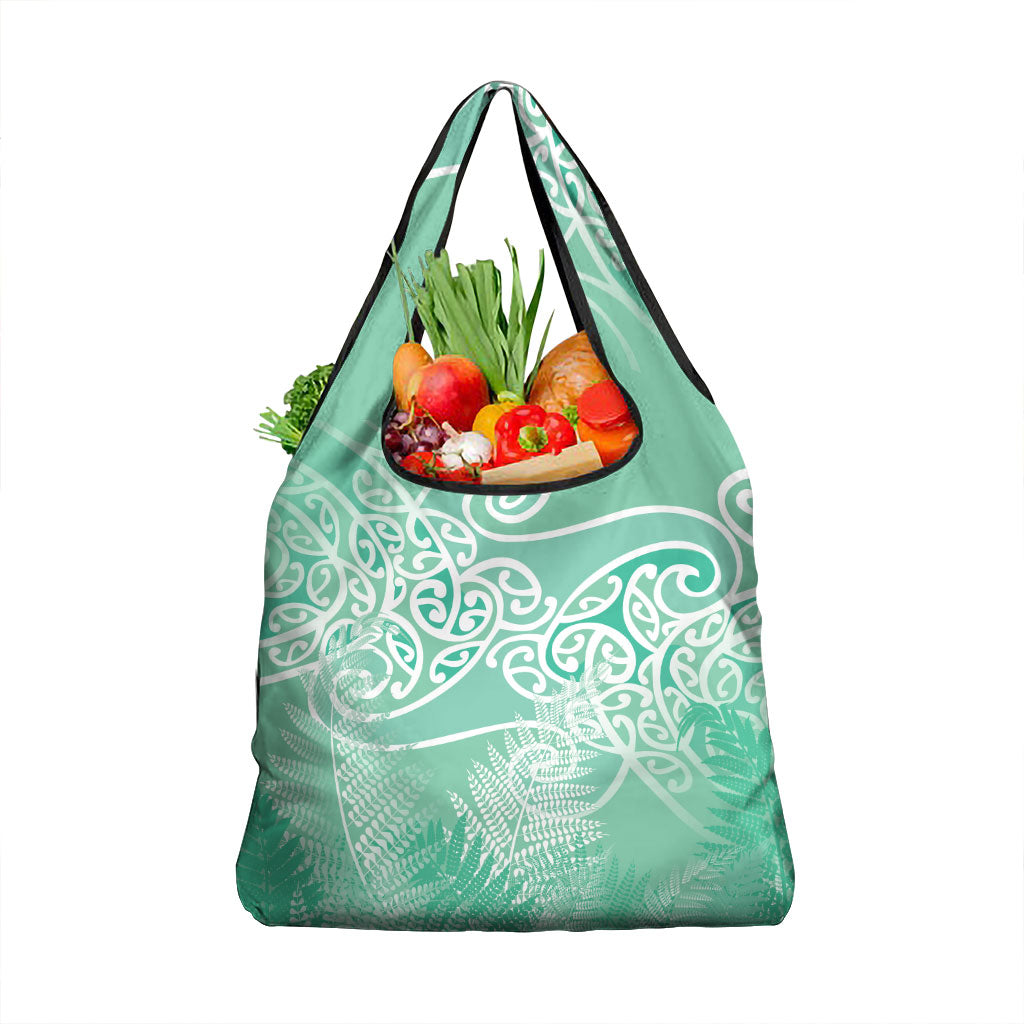 Aotearoa Maori Koru Curves Grocery Bag Silver Ferns - Mint LT7 1-pack One Size Mint Green - Polynesian Pride