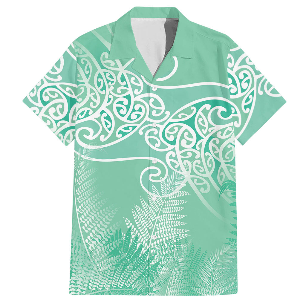 Aotearoa Maori Koru Curves Hawaiian Shirt Silver Ferns - Mint