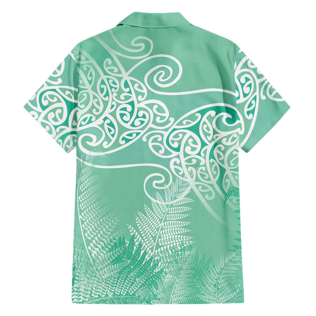Aotearoa Maori Koru Curves Hawaiian Shirt Silver Ferns - Mint