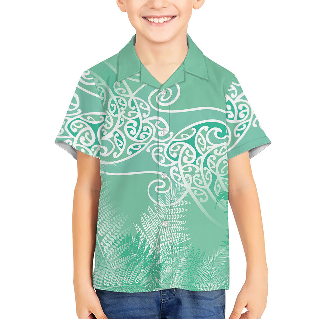 Aotearoa Maori Koru Curves Hawaiian Shirt Silver Ferns - Mint