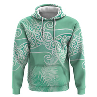 Aotearoa Maori Koru Curves Hoodie Silver Ferns - Mint