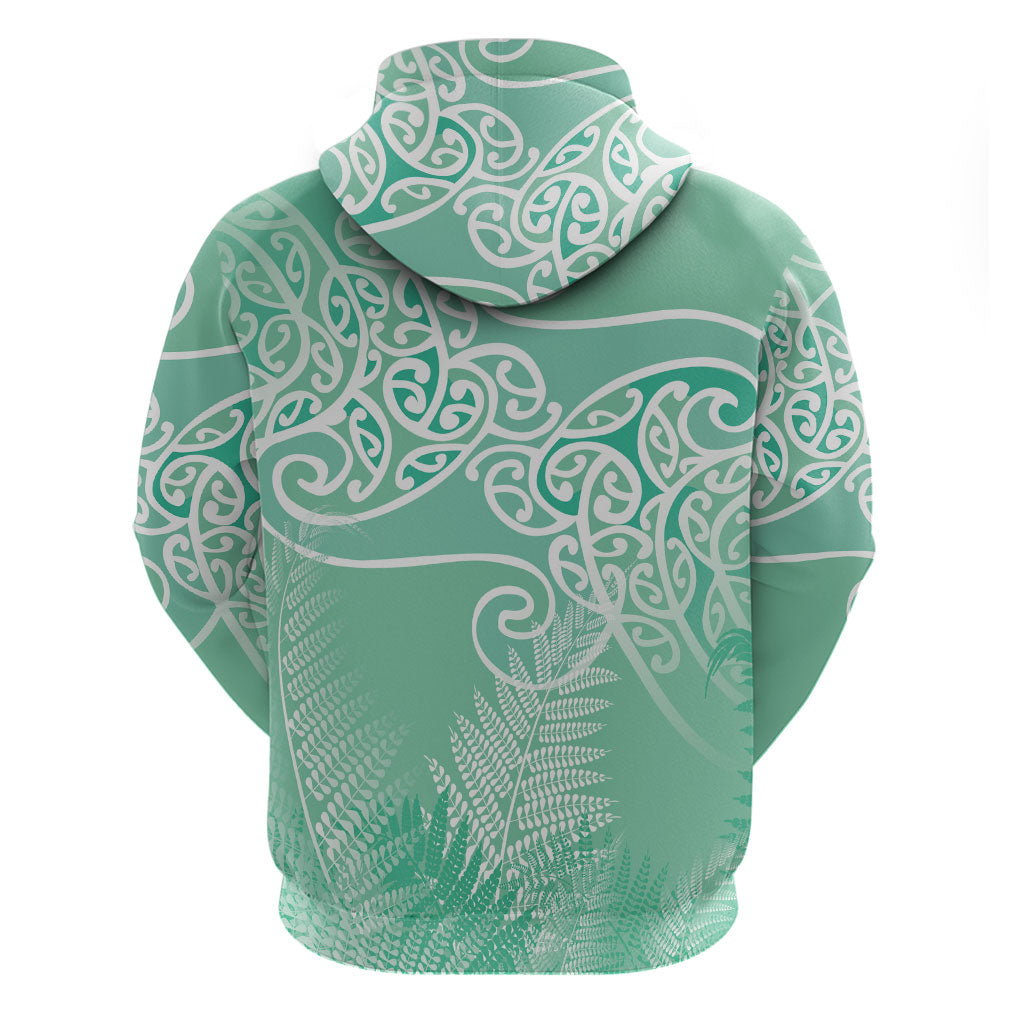 Aotearoa Maori Koru Curves Hoodie Silver Ferns - Mint
